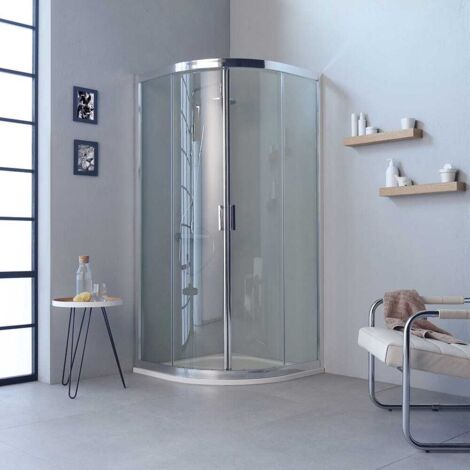 Kiamami Valentina – Cabine de douche angulaire 90x90 cm H 195 cm – Verre trempé 6 mm – Portes coulissantes réversibles – Profilés aluminium chromé