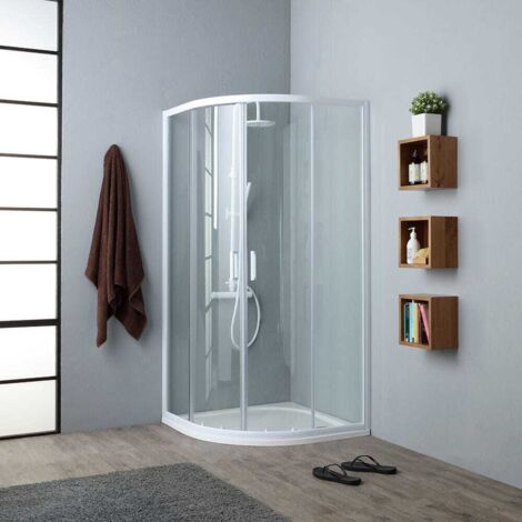 Kiamami Valentina – Cabine de douche angulaire 90x90 cm – Verre trempé transparent 4mm – Structure aluminium blanc – Portes coulissantes avec système magnétique