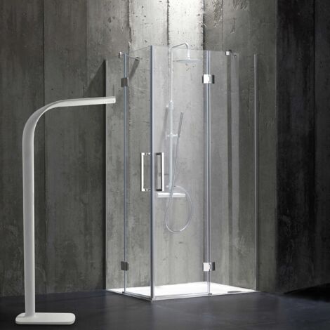Kiamami Valentina – Paroi de douche 80x100 cm en verre trempé 6 mm – Portes battantes réversibles – Fermeture magnétique – Installation facile