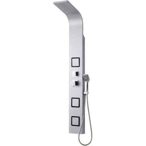 Kiamami Valentina – Colonne de douche hydromassante en aluminium – 3 jets hydro – Pommeau fixe effet pluie – Couleur gris – Design moderne et linéaire