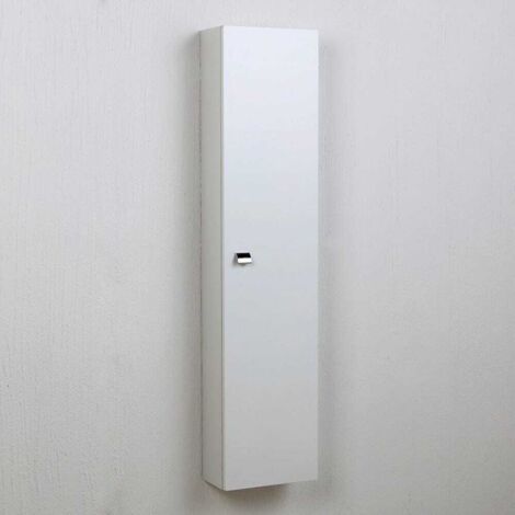 Kiamami Valentina – Colonne de salle de bain haut blanc brillant – 5 tablettes intérieures – Poignée chromée – Meuble suspendu pour optimiser l'espace