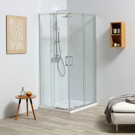 Kiamami Valentina – Douche d'angle sur mesure avec parois extensibles 78-90 cm – Verre trempé 4 mm – Aluminium chromé – Installation réversible