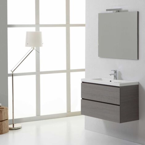 Kiamami Valentina – Meuble sous vasque suspendu 80 cm – Tiroirs avec fermeture ralentie – Lavabo en marbre recomposé – Finition grise moderne