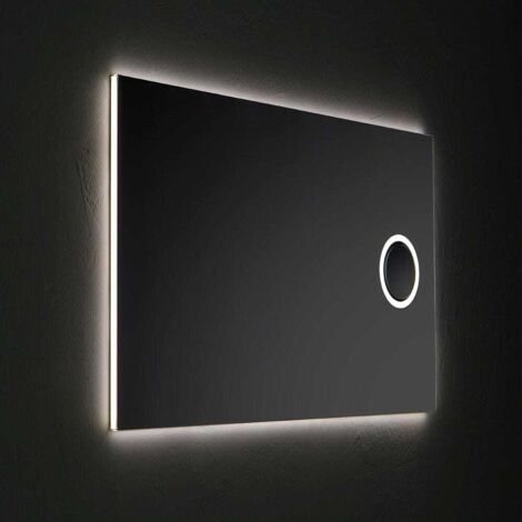 Kiamami Valentina – Miroir lumineux de salle de bain 120x70 cm – Miroir grossissant 13,5 cm – Éclairage LED réversible – Finition sablée élégante