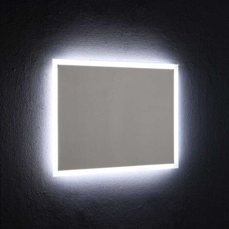 Kiamami Valentina – Miroir lumineux de salle de bain 80x60 cm – Rétroéclairé LED 4200°K – Montage réversible – IP44 pour humidité
