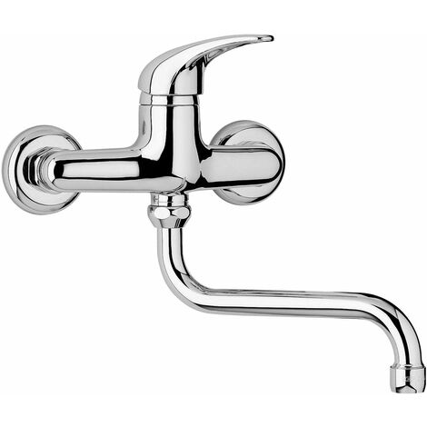 Kiamami Valentina – Mitigeur évier mural Minerva – Bec mobile orientable – Installation à deux trous – Entr’axe 15 cm – Finition chrome laiton poli