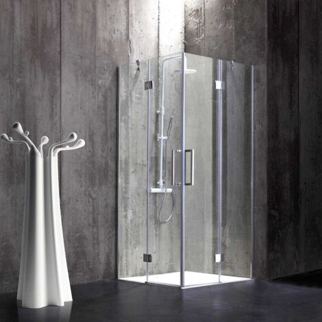 Kiamami Valentina – Paroi de douche 80x80 cm en verre trempé 6 mm – Ouverture angulaire battante – Installation réversible – Joints étanches