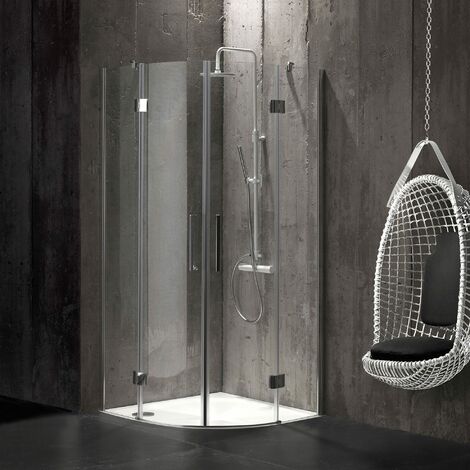 Kiamami Valentina – Paroi de douche angulaire 90x90 cm en verre 6 mm – Ouverture battante – Supports métal chromé – Étanchéité optimale