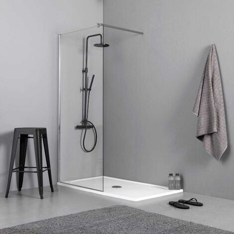 Kiamami Valentina – Paroi de douche walk-in 100 cm – Verre trempé 6 mm – Profilé chromé – Hauteur 190 cm – Installation réversible sur receveur traditionnel