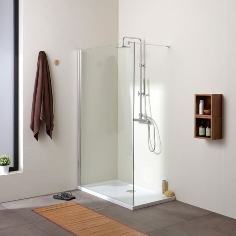 Kiamami Valentina – Paroi de douche walk-in 110 cm – Verre transparent 8 mm – Installation réversible – Design minimaliste pour entrée de douche