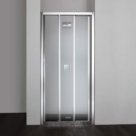Kiamami Valentina – Porte coulissante pour douche en niche 90 cm – 3 parois en verre transparent – Profilés en aluminium chromé – Ouverture coulissante