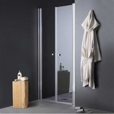 Kiamami Valentina – Porte de douche anti-panique 90 cm – Ouverture saloon – Structure aluminium anodisé – Verre trempé 6 mm – Joints anti-gouttes