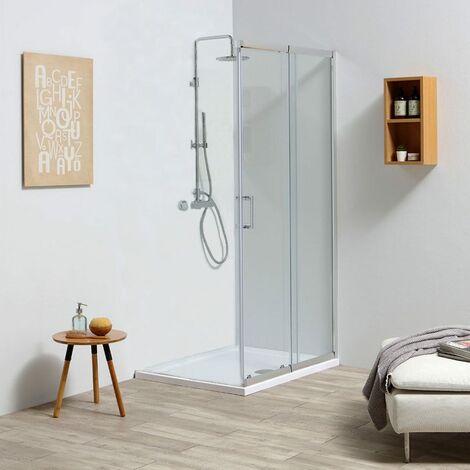 Kiamami Valentina – Porte de douche coulissante 100-110 cm – Verre tempéré 4 mm – Cadre aluminium chromé – Installation facile et flexible