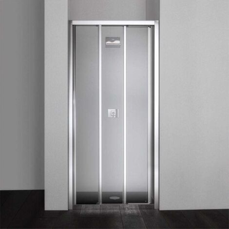 Kiamami Valentina – Porte de douche en niche 100 cm – Verre de sécurité 4 mm – Aluminium anodisé chromé – 3 volets coulissants – Installation facile