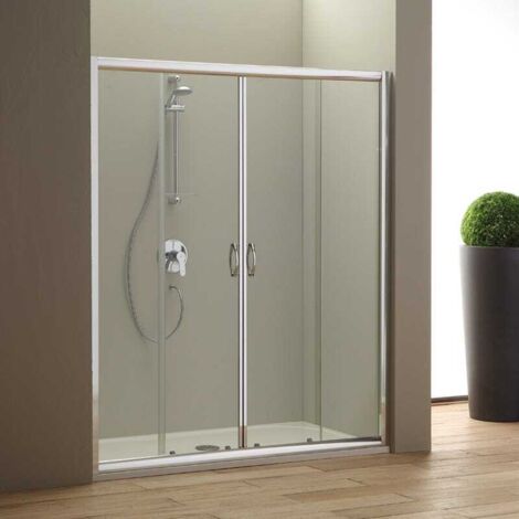 Kiamami Valentina – Porte de douche en niche 160 cm – Verre trempé 6 mm transparent – Ouverture coulissante – Profilés en aluminium chromé