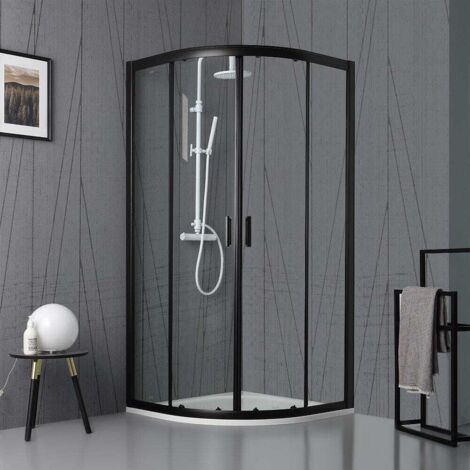 Kiamami Valentina – Porte de douche semi-circulaire 90x90 cm – Cristal trempé 6 mm – Profilé noir mat – Système de fermeture magnétique – Installation facile