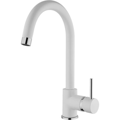 Kiamami Valentina – Robinet mitigeur de cuisine blanc tige haute – Détails chromés – Cartouche céramique 40 mm – Hauteur sous bec adaptée grands réservoirs