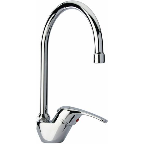 Kiamami Valentina – Robinet mitigeur haut pour évier de cuisine – Bec orientable – Laiton chromé – Hauteur 28,8 cm – Aérateur économique