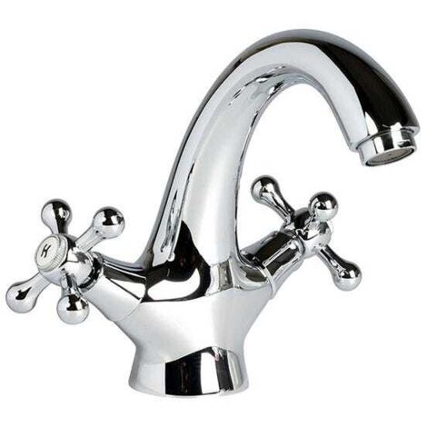 Kiamami Valentina – Robinet simple de lavabo à deux poignées – Finition chromée – Style traditionnel country – Tuyaux et flexibles inclus