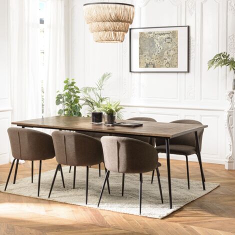 KIARA - Table à manger bois recyclé rect. 220x100cm formes géométriques