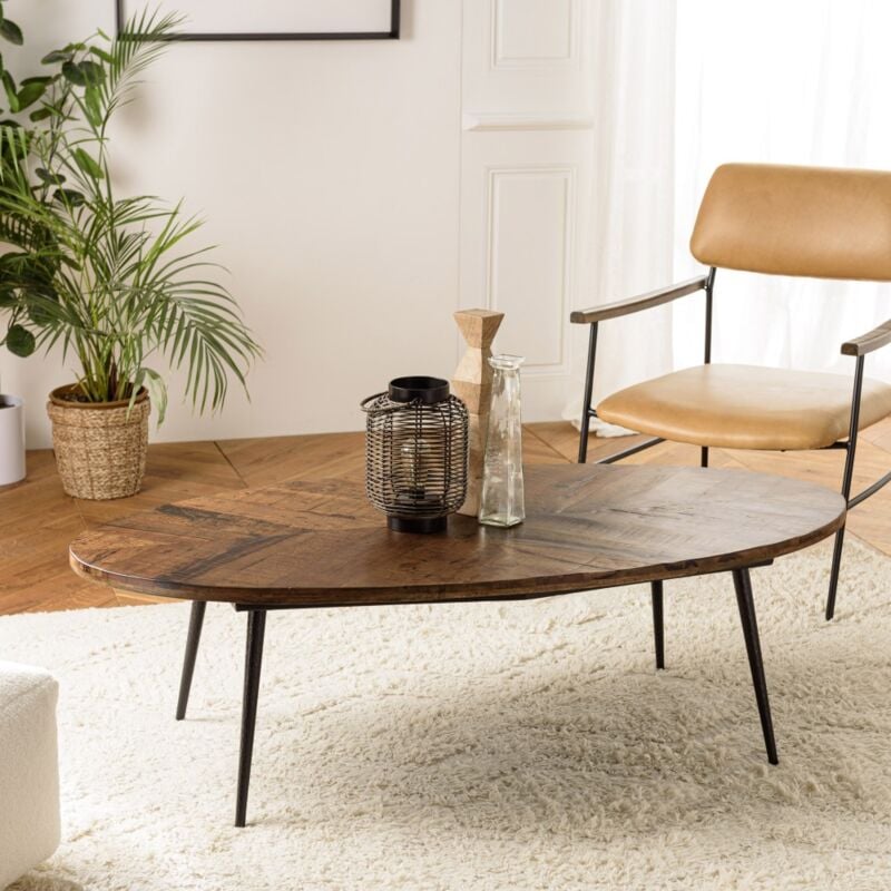 Kiara - Table basse ovale 135x70cm plateau chevrons