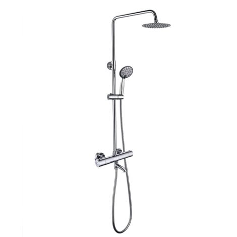 Kibath Columna Ducha termostática CON CAÑO redonda de 85-115 cm acabado CROMO brillo fabricado en latón