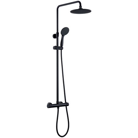 LLAVISAN Kibath Columna Ducha termostática redonda de 83-120 cm acabado NEGRO mate fabricado en latón