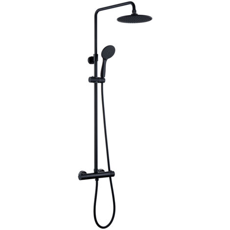 Kibath Columna Ducha termostática redonda de 83-120 cm acabado NEGRO mate fabricado en latón