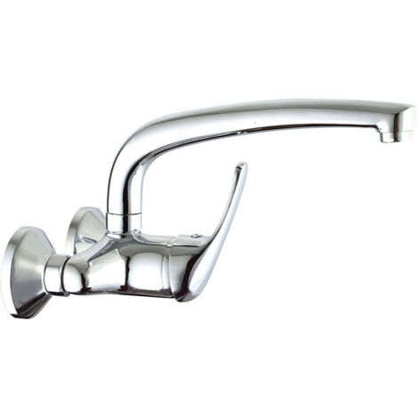 Kibath Grifo Cocina monomando de PARED 11 cm acabado CROMO brillo fabricado en latón