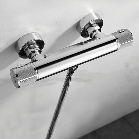 Kibath Grifo Columna Ducha con manetas grafiladas termostático ALON acabado CROMO brillo fabricado en latón