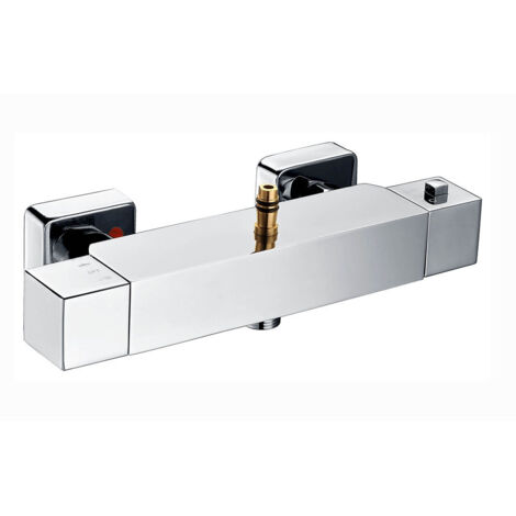 Kibath Grifo Columna Ducha termostático cuadrada acabado CROMO brillo fabricado en latón
