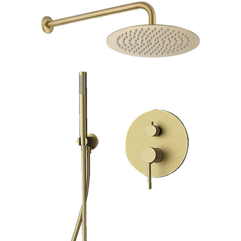 Kibath Grifo Empotrado de Ducha equipo de pared monomando redondo acabado ORO CEPILLADO ORO mate fabricado en latón