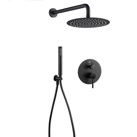 Kibath Grifo Empotrado de Ducha equipo de pared monomando VAL redondo acabado NEGRO mate fabricado en latón
