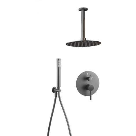Kibath Grifo Empotrado de Ducha equipo de techo monomando redondo acabado GUN METAL mate fabricado en latón