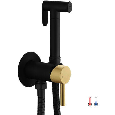 Kibath Grifo WC HIGIENE ÍNTIMA 2 aguas NEGRO ORO mate fabricado en latón