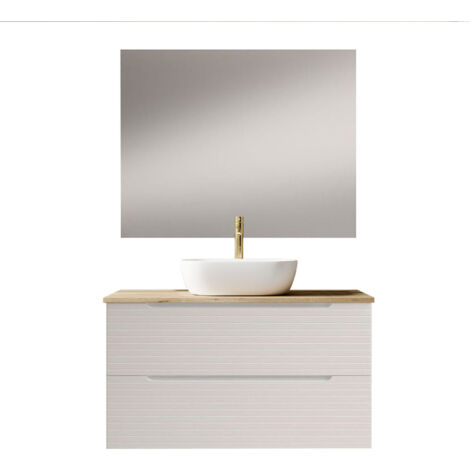 Kibath Mueble de baño con Lavabo BOREAL 80x45 cm sobre encimera acabado Blanco mate 2 cajones suspendido