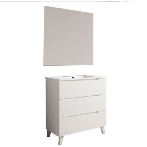 Kibath Mueble de baño con Lavabo, Espejo y Aplique LED BOREAL 100x45 cm acabado BLANCO mate 3 cajones con patas