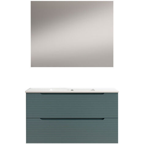 Kibath Mueble de baño con Lavabo, Espejo y Aplique LED BOREAL 60x45 cm acabado AZUL OCEANO mate 2 cajones suspendido