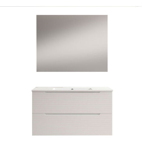 Kibath Mueble de baño con Lavabo, Espejo y Aplique LED BOREAL 60x45 cm acabado BLANCO mate 2 cajones suspendido