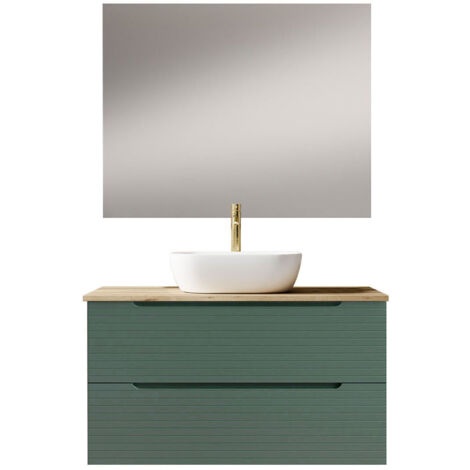 Kibath Mueble de baño con Lavabo, Espejo y Aplique LED BOREAL 80x45 cm acabado Verde Lago mate 2 cajones suspendido