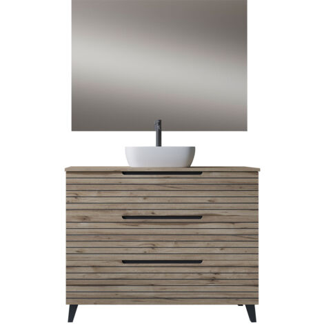 Kibath Mueble de baño con Lavabo, Espejo y Aplique LED KEN 80x45 cm acabado DESIERTO mate 3 cajones con patas