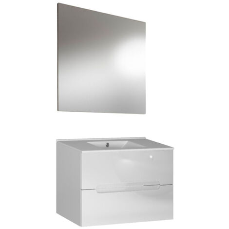 Kibath Mueble de baño con Lavabo, Espejo y Aplique LED VICTORIA 100x45 cm acabado BLANCO mate 2 cajones suspendido