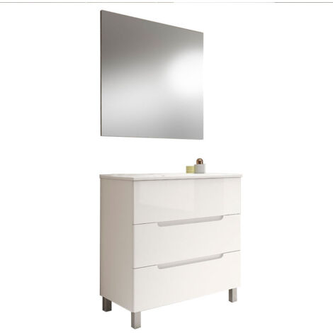 Kibath Mueble de baño con Lavabo, Espejo y Aplique LED VICTORIA 100x45 cm acabado BLANCO mate 3 cajones con patas
