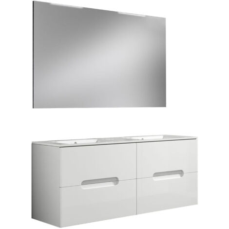 Kibath Mueble de baño con Lavabo, Espejo y Aplique LED VICTORIA 120x45 cm acabado BLANCO mate 2 cajones suspendido