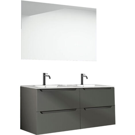 Kibath Mueble de baño con Lavabo, Espejo y Aplique LED VICTORIA 120x45 cm acabado GRAFITO mate 2 cajones suspendido