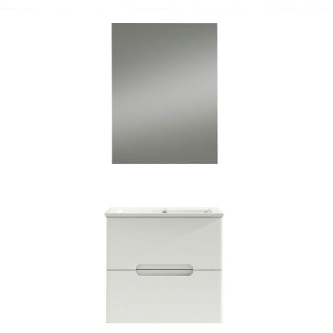 Kibath Mueble de baño con Lavabo, Espejo y Aplique LED VICTORIA 60x45 cm acabado BLANCO mate 2 cajones suspendido