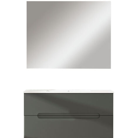 Kibath Mueble de baño con Lavabo, Espejo y Aplique LED VICTORIA 60x45 cm acabado GRAFITO mate 2 cajones suspendido