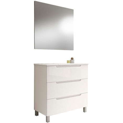 Kibath Mueble de baño con Lavabo, Espejo y Aplique LED VICTORIA 80x45 cm acabado BLANCO mate 3 cajones con patas