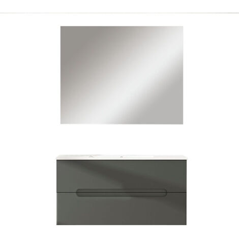 Kibath Mueble de baño con Lavabo, Espejo y Aplique LED VICTORIA 80x45 cm acabado GRAFITO mate 2 cajones suspendido