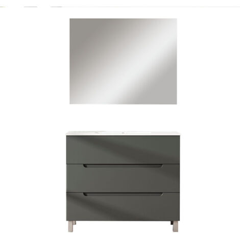 Kibath Mueble de baño con Lavabo, Espejo y Aplique LED VICTORIA 80x45 cm acabado GRAFITO mate 3 cajones con patas